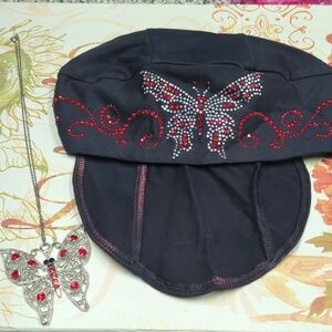 Elegant Black Butterfly Embellished Cap